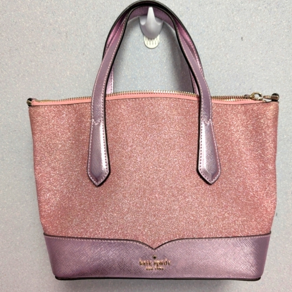 kate spade Pink Glitter Tote with Metallic Lilac Trim